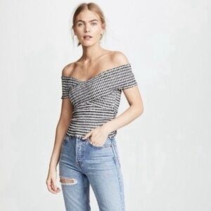 Black and White Gingham Ruched Top